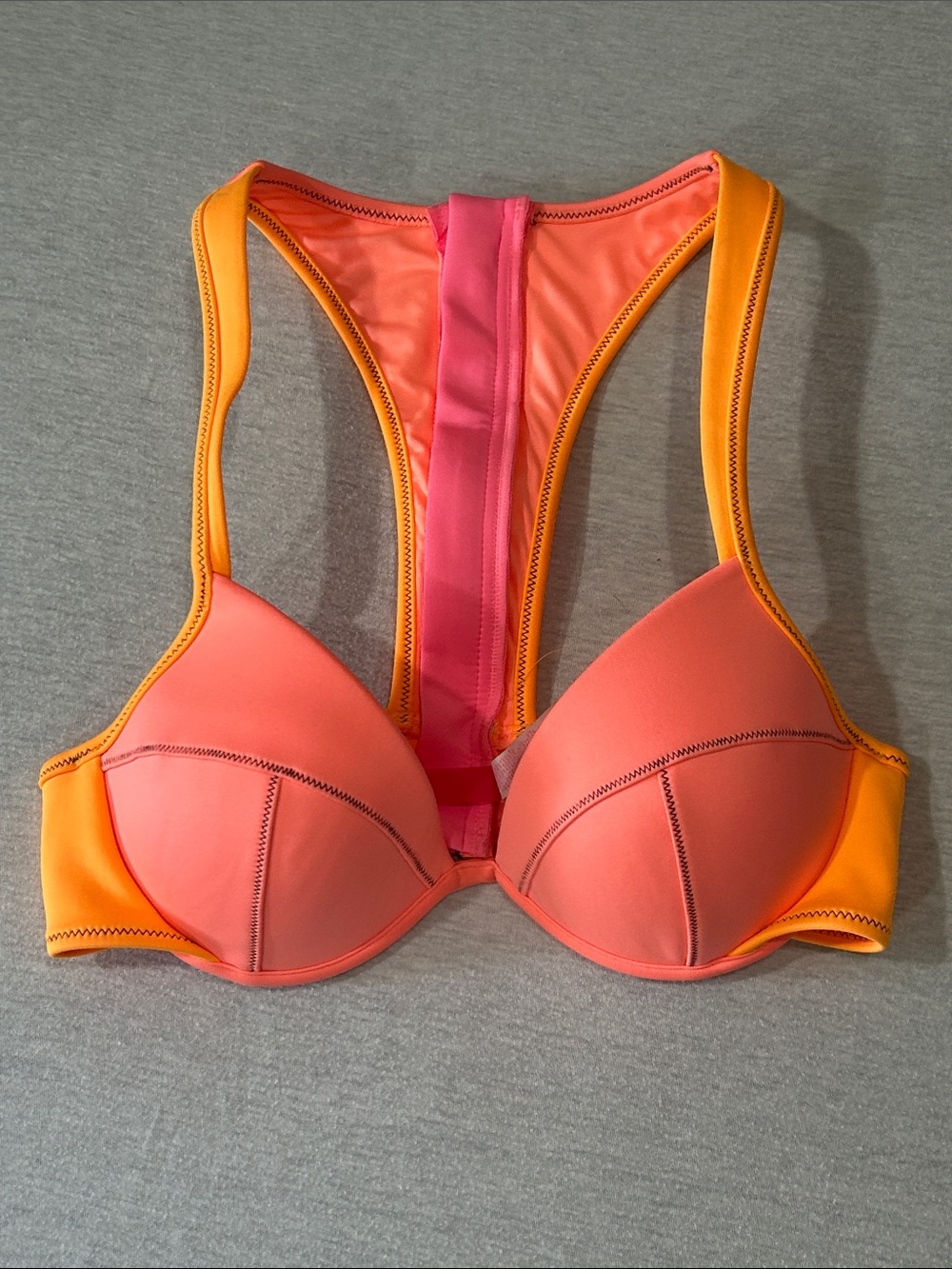 Victoria's Secret Neoprene Zip T-Back Swim Top Sz 34B